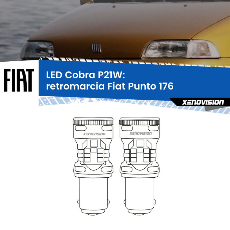 0 Retromarcia LED Fiat Punto 176 1993 - 1999: P21W Cobra <strong>Retromarcia LED no-spie per Fiat Punto</strong> 176 1993 - 1999. Coppia lampade <strong>P21W</strong> modello Cobra super-canbus, raffreddate a ventola.