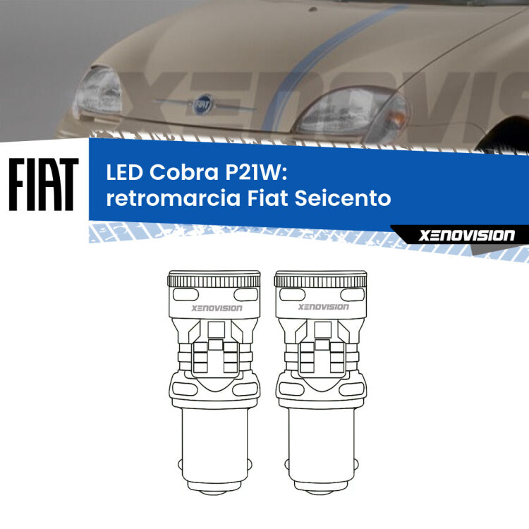 0 Retromarcia LED Fiat Seicento 1998 - 2010: P21W Cobra <strong>Retromarcia LED no-spie per Fiat Seicento</strong> 1998 - 2010. Coppia lampade <strong>P21W</strong> modello Cobra super-canbus, raffreddate a ventola.