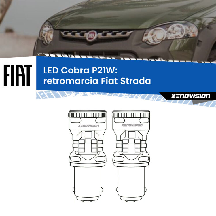0 Retromarcia LED Fiat Strada 1999 - 2021: P21W Cobra <strong>Retromarcia LED no-spie per Fiat Strada</strong> 1999 - 2021. Coppia lampade <strong>P21W</strong> modello Cobra super-canbus, raffreddate a ventola.