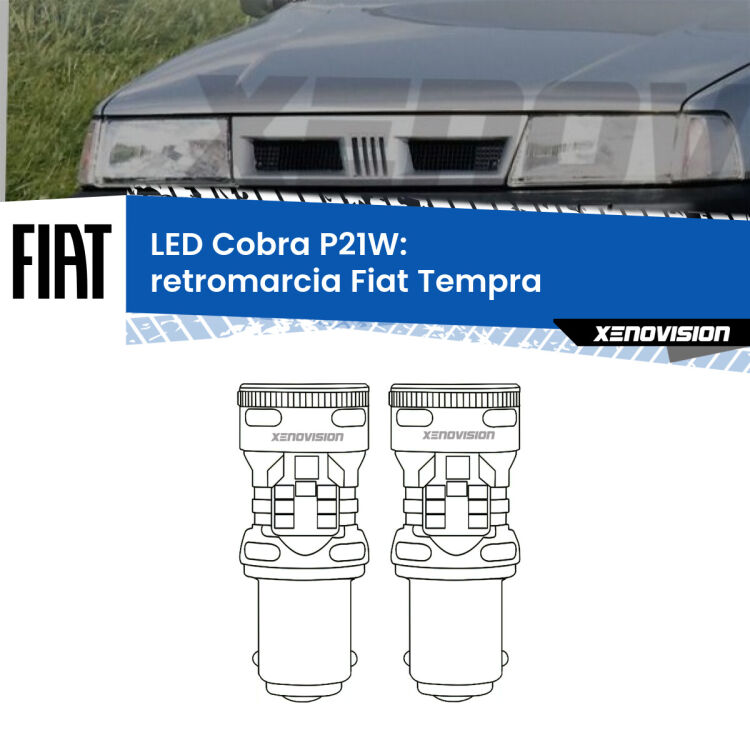 0 Retromarcia LED Fiat Tempra  1990 - 1996: P21W Cobra <strong>Retromarcia LED no-spie per Fiat Tempra</strong>  1990 - 1996. Coppia lampade <strong>P21W</strong> modello Cobra super-canbus, raffreddate a ventola.