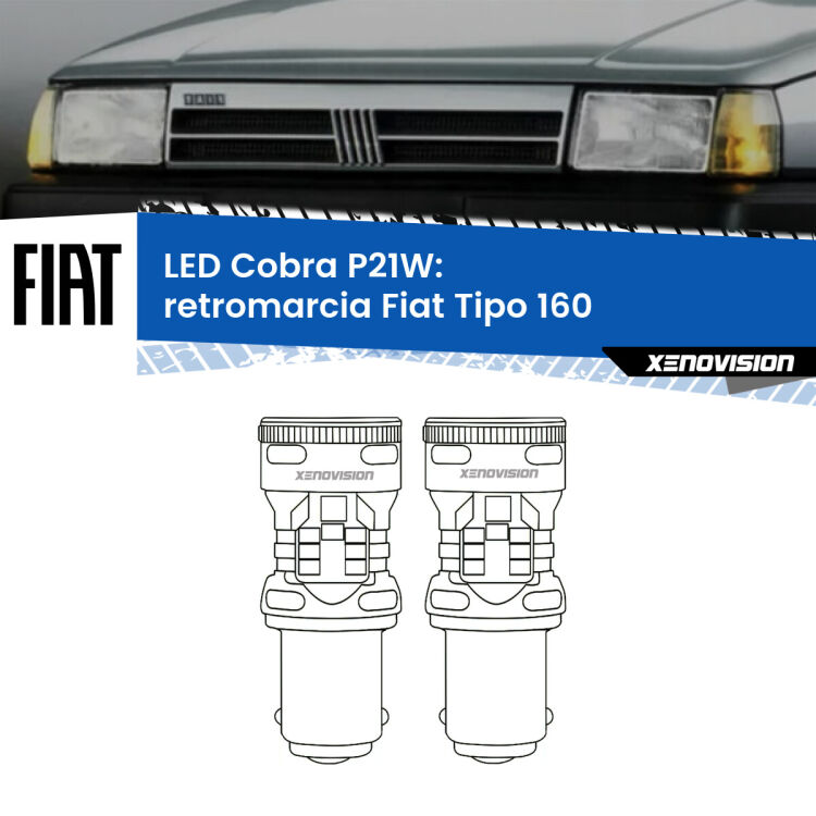 0 Retromarcia LED Fiat Tipo 160 1987 - 1996: P21W Cobra <strong>Retromarcia LED no-spie per Fiat Tipo</strong> 160 1987 - 1996. Coppia lampade <strong>P21W</strong> modello Cobra super-canbus, raffreddate a ventola.