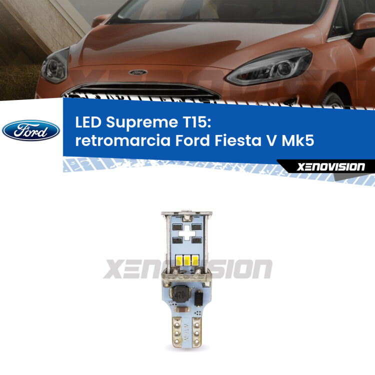 <strong>LED retromarcia per Ford Fiesta V</strong> Mk5 2006 - 2008. 15 Chip CREE 3535, sviluppa un'incredibile potenza. Qualità Massima. Oltre 6W reali di pura potenza.