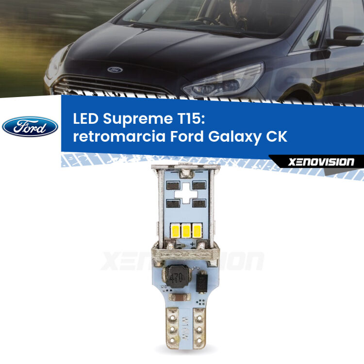 0 Retromarcia LED Ford Galaxy CK 2015 - 2018: T15 Supreme <strong>LED retromarcia per Ford Galaxy</strong> CK 2015 - 2018. 15 Chip CREE 3535, sviluppa un'incredibile potenza. Qualità Massima. Oltre 6W reali di pura potenza.