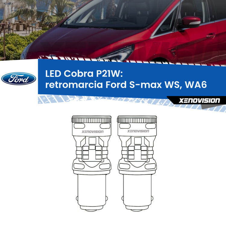 0 Retromarcia LED Ford S-max WS, WA6 2006 - 2014: P21W Cobra <strong>Retromarcia LED no-spie per Ford S-max</strong> WS, WA6 2006 - 2014. Coppia lampade <strong>P21W</strong> modello Cobra super-canbus, raffreddate a ventola.