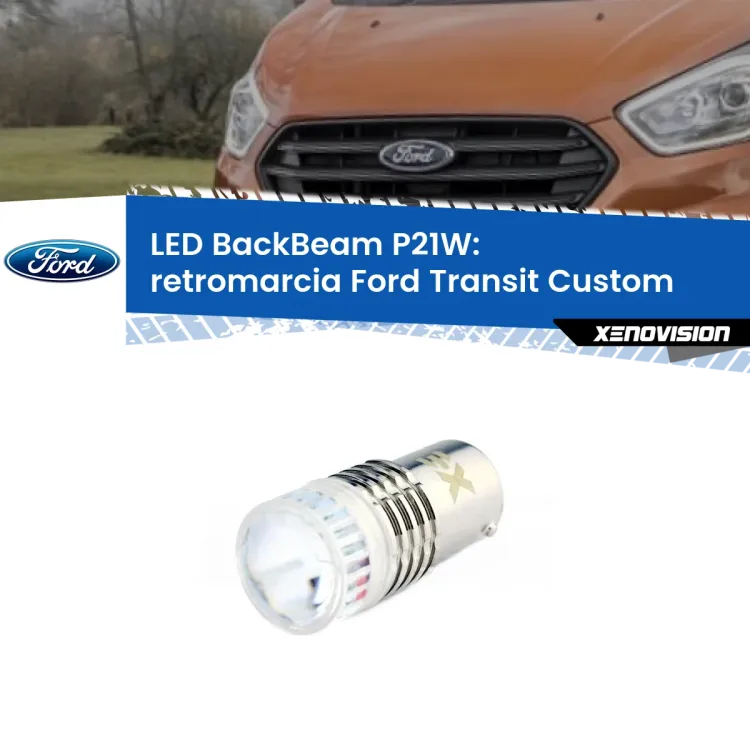 0 Retromarcia LED Ford Transit Custom 2012 - 2022: P21W BackBeam <strong>Retromarcia LED per Ford Transit Custom</strong> 2012 - 2022. Lampada <strong>P21W</strong> canbus. Illumina a giorno con questo straordinario cannone LED a luminosità estrema.