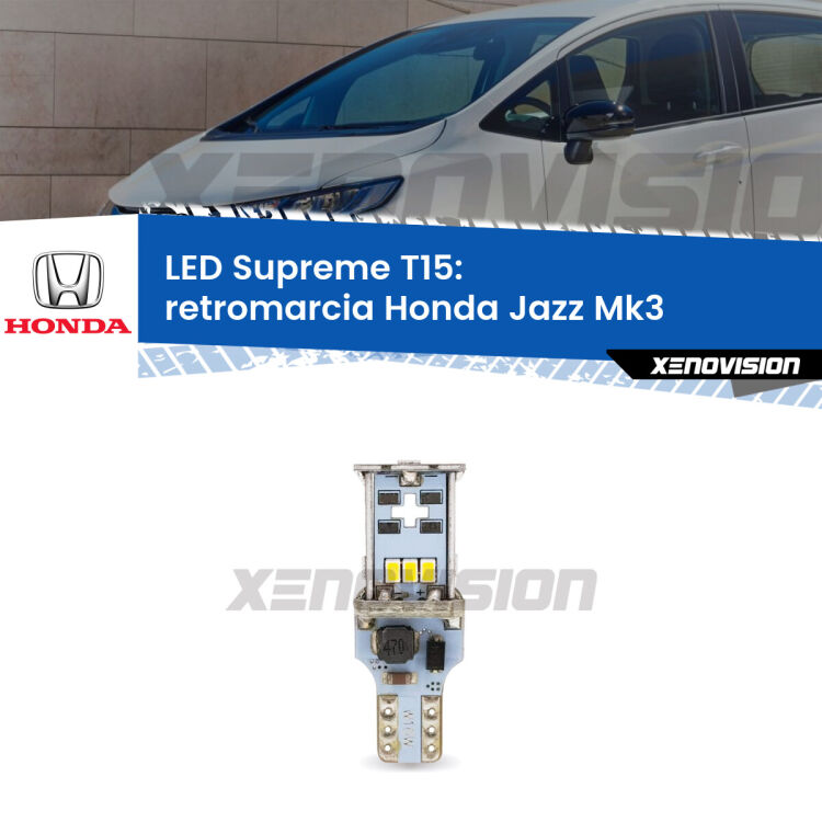 <strong>LED retromarcia per Honda Jazz</strong> Mk3 2008 - 2012. 15 Chip CREE 3535, sviluppa un'incredibile potenza. Qualità Massima. Oltre 6W reali di pura potenza.