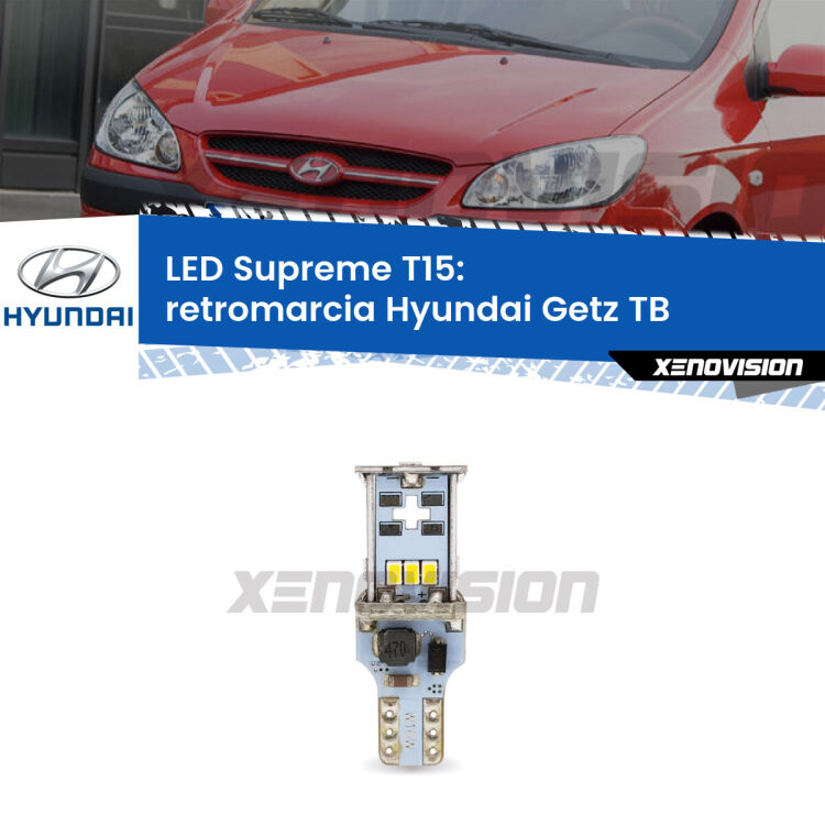 <strong>LED retromarcia per Hyundai Getz</strong> TB 2002 - 2009. 15 Chip CREE 3535, sviluppa un'incredibile potenza. Qualità Massima. Oltre 6W reali di pura potenza.
