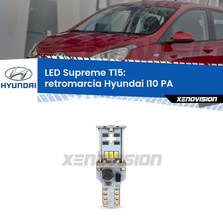 <strong>LED retromarcia per Hyundai I10</strong> PA 2007 - 2017. 15 Chip CREE 3535, sviluppa un'incredibile potenza. Qualità Massima. Oltre 6W reali di pura potenza.