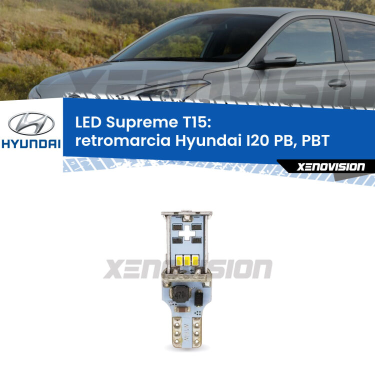 <strong>LED retromarcia per Hyundai I20</strong> PB, PBT 2008 - 2015. 15 Chip CREE 3535, sviluppa un'incredibile potenza. Qualità Massima. Oltre 6W reali di pura potenza.