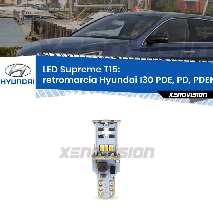 <strong>LED retromarcia per Hyundai I30</strong> PDE, PD, PDEN 2016 in poi. 15 Chip CREE 3535, sviluppa un'incredibile potenza. Qualità Massima. Oltre 6W reali di pura potenza.