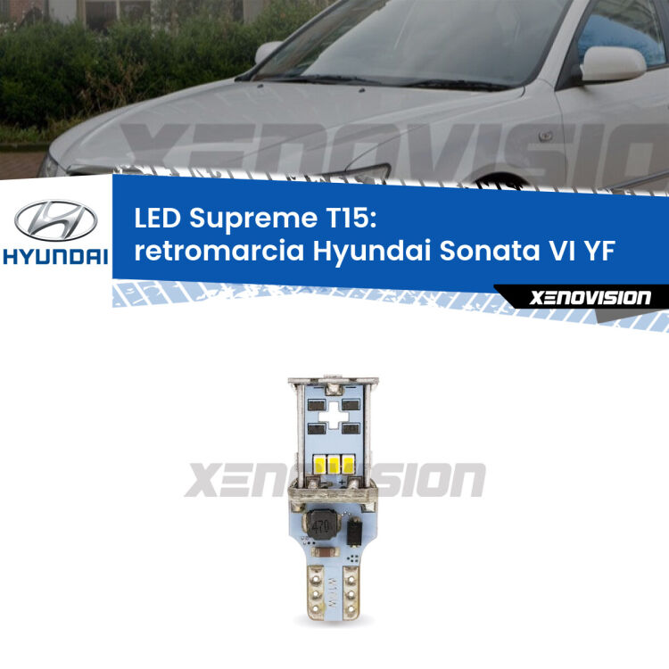 <strong>LED retromarcia per Hyundai Sonata VI</strong> YF 2009 - 2015. 15 Chip CREE 3535, sviluppa un'incredibile potenza. Qualità Massima. Oltre 6W reali di pura potenza.