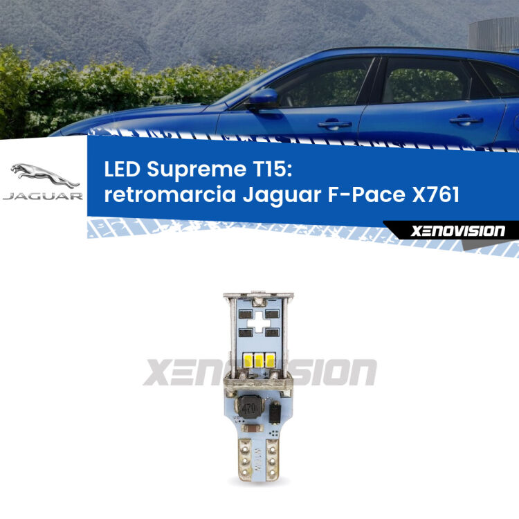 <strong>LED retromarcia per Jaguar F-Pace</strong> X761 2015 in poi. 15 Chip CREE 3535, sviluppa un'incredibile potenza. Qualità Massima. Oltre 6W reali di pura potenza.
