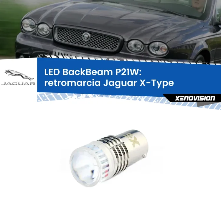 0 Retromarcia LED Jaguar X-Type 2001 - 2009: P21W BackBeam <strong>Retromarcia LED per Jaguar X-Type</strong> 2001 - 2009. Lampada <strong>P21W</strong> canbus. Illumina a giorno con questo straordinario cannone LED a luminosità estrema.