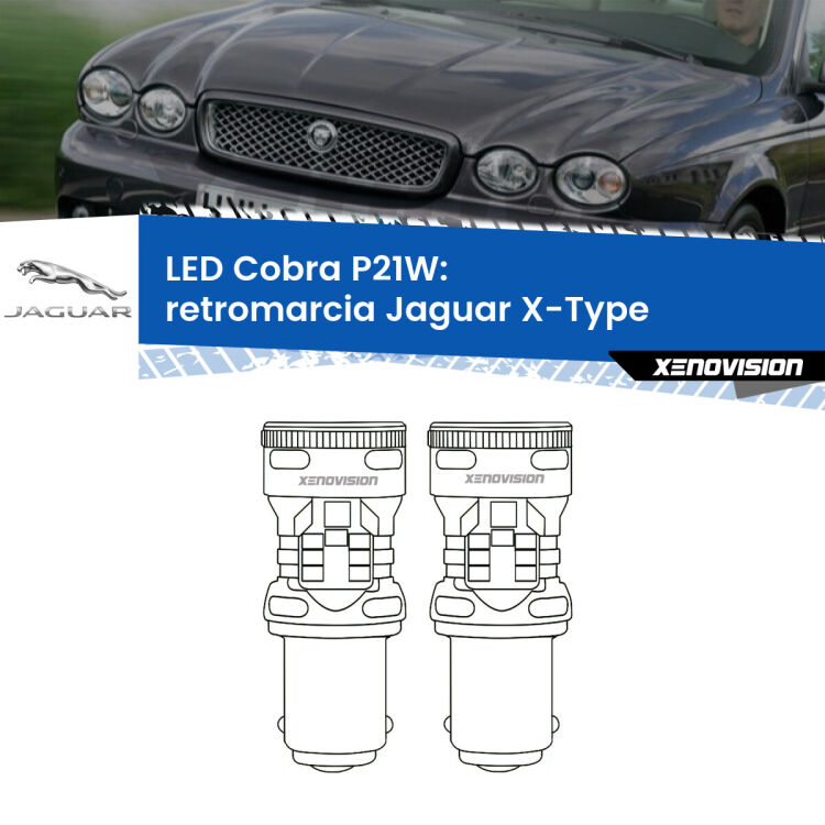 <strong>Retromarcia LED no-spie per Jaguar X-Type</strong>  2001 - 2009. Coppia lampade <strong>P21W</strong> modello Cobra super-canbus, raffreddate a ventola.