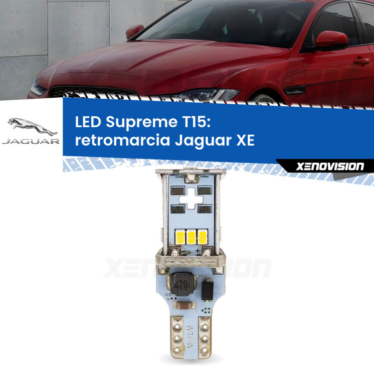 0 Retromarcia LED Jaguar XE  2015 in poi: T15 Supreme <strong>LED retromarcia per Jaguar XE</strong>  2015 in poi. 15 Chip CREE 3535, sviluppa un'incredibile potenza. Qualità Massima. Oltre 6W reali di pura potenza.