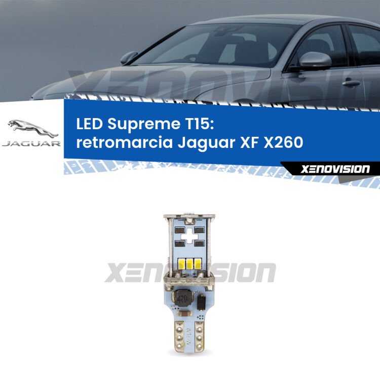 <strong>LED retromarcia per Jaguar XF</strong> X260 2015 in poi. 15 Chip CREE 3535, sviluppa un'incredibile potenza. Qualità Massima. Oltre 6W reali di pura potenza.