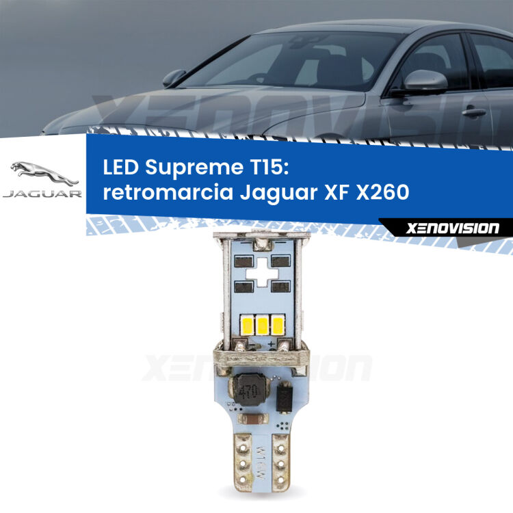 0 Retromarcia LED Jaguar XF X260 2015 in poi: T15 Supreme <strong>LED retromarcia per Jaguar XF</strong> X260 2015 in poi. 15 Chip CREE 3535, sviluppa un'incredibile potenza. Qualità Massima. Oltre 6W reali di pura potenza.