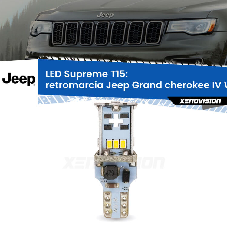 0 Retromarcia LED Jeep Grand cherokee IV WK2 2011 - 2020: T15 Supreme <strong>LED retromarcia per Jeep Grand cherokee IV</strong> WK2 2011 - 2020. 15 Chip CREE 3535, sviluppa un'incredibile potenza. Qualità Massima. Oltre 6W reali di pura potenza.