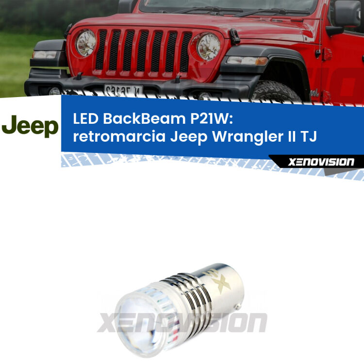 <strong>Retromarcia LED per Jeep Wrangler II</strong> TJ 1996 - 2005. Lampada <strong>P21W</strong> canbus. Illumina a giorno con questo straordinario cannone LED a luminosità estrema.