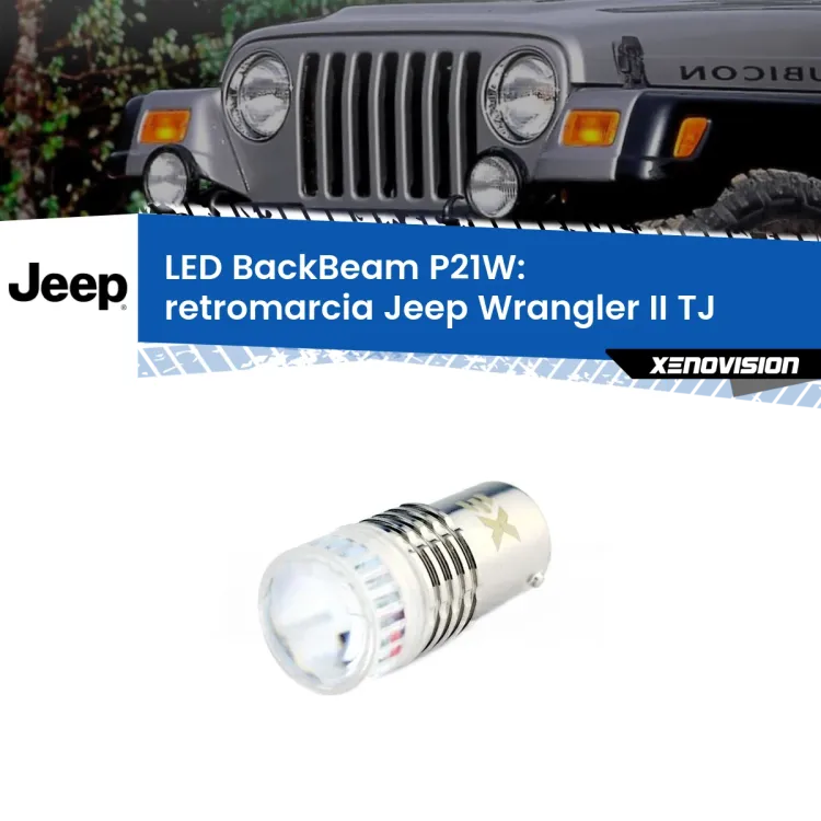 0 Retromarcia LED Jeep Wrangler II TJ 1996 - 2005: P21W BackBeam <strong>Retromarcia LED per Jeep Wrangler II</strong> TJ 1996 - 2005. Lampada <strong>P21W</strong> canbus. Illumina a giorno con questo straordinario cannone LED a luminosità estrema.
