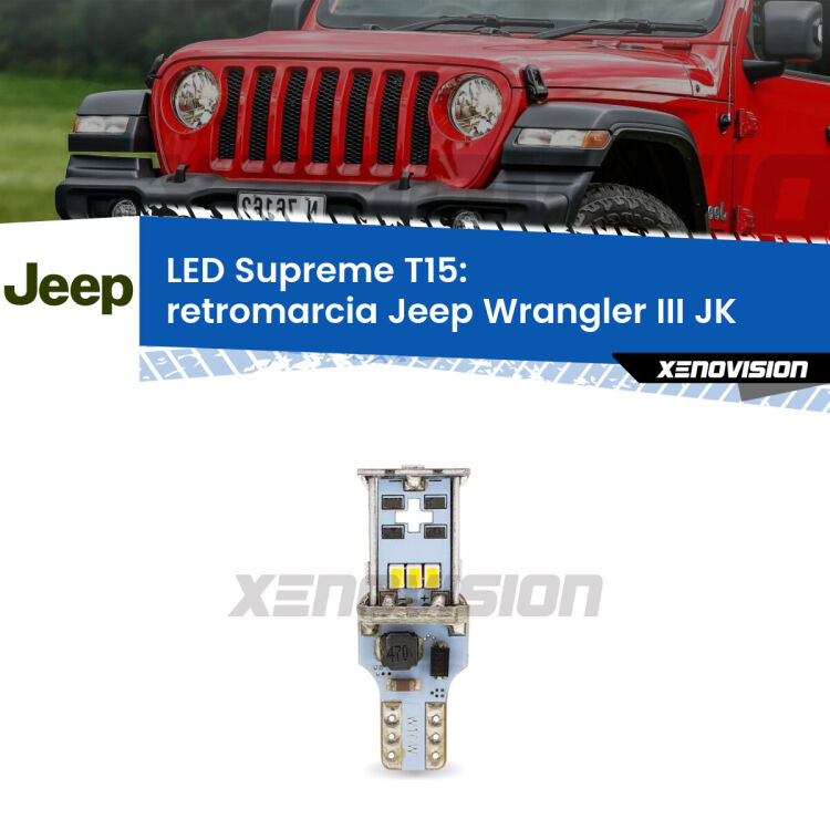 <strong>LED retromarcia per Jeep Wrangler III</strong> JK 2006 - 2016. 15 Chip CREE 3535, sviluppa un'incredibile potenza. Qualità Massima. Oltre 6W reali di pura potenza.