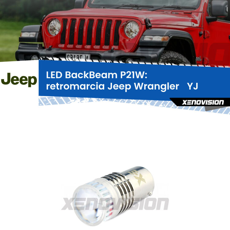 <strong>Retromarcia LED per Jeep Wrangler  </strong> YJ 1986 - 1995. Lampada <strong>P21W</strong> canbus. Illumina a giorno con questo straordinario cannone LED a luminosità estrema.