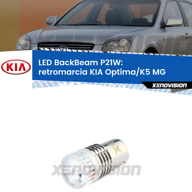 <strong>Retromarcia LED per KIA Optima/K5</strong> MG 2005 - 2009. Lampada <strong>P21W</strong> canbus. Illumina a giorno con questo straordinario cannone LED a luminosità estrema.