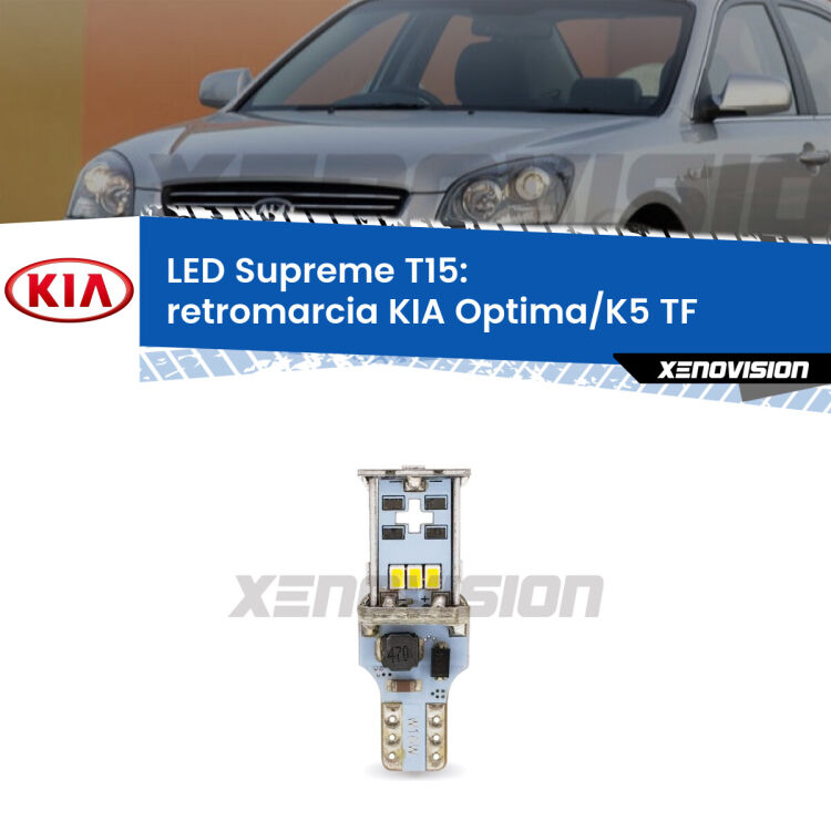 <strong>LED retromarcia per KIA Optima/K5</strong> TF 2010 - 2014. 15 Chip CREE 3535, sviluppa un'incredibile potenza. Qualità Massima. Oltre 6W reali di pura potenza.