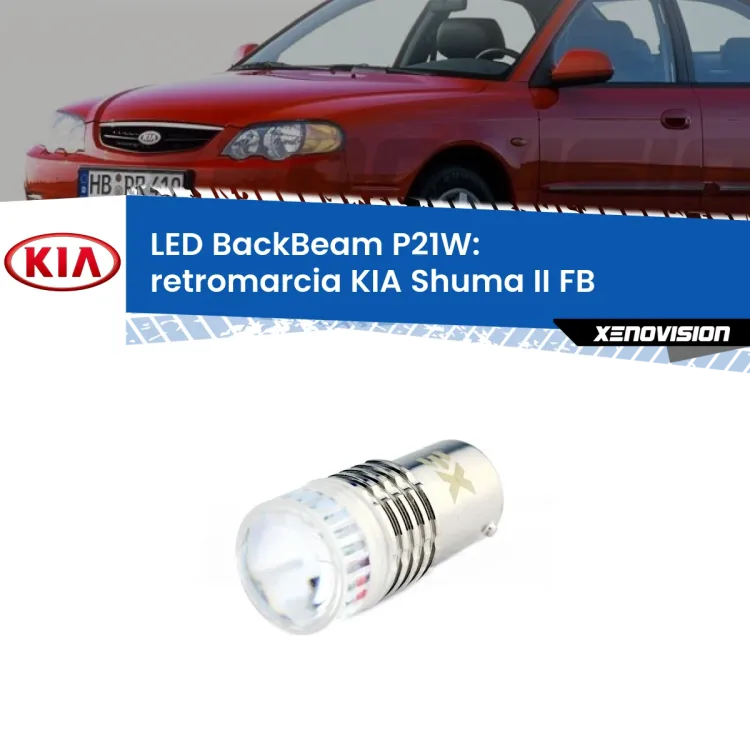 0 Retromarcia LED KIA Shuma II FB 2001 - 2004: P21W BackBeam <strong>Retromarcia LED per KIA Shuma II</strong> FB 2001 - 2004. Lampada <strong>P21W</strong> canbus. Illumina a giorno con questo straordinario cannone LED a luminosità estrema.