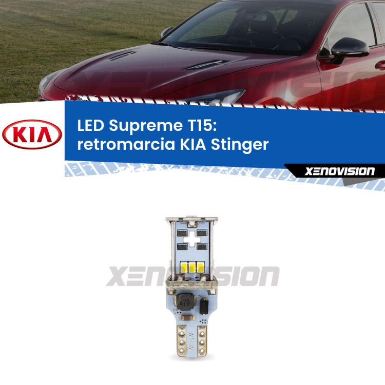 <strong>LED retromarcia per KIA Stinger</strong>  2017 in poi. 15 Chip CREE 3535, sviluppa un'incredibile potenza. Qualità Massima. Oltre 6W reali di pura potenza.