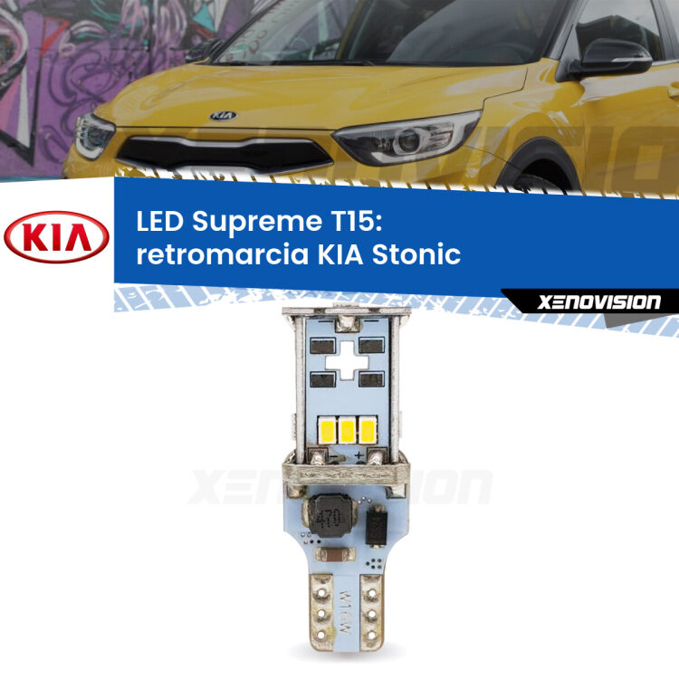 0 Retromarcia LED KIA Stonic  2017 in poi: T15 Supreme <strong>LED retromarcia per KIA Stonic</strong>  2017 in poi. 15 Chip CREE 3535, sviluppa un'incredibile potenza. Qualità Massima. Oltre 6W reali di pura potenza.