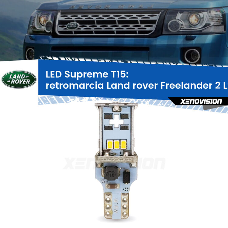 0 Retromarcia LED Land rover Freelander 2 L359 2013 - 2014: T15 Supreme <strong>LED retromarcia per Land rover Freelander 2</strong> L359 2013 - 2014. 15 Chip CREE 3535, sviluppa un'incredibile potenza. Qualità Massima. Oltre 6W reali di pura potenza.