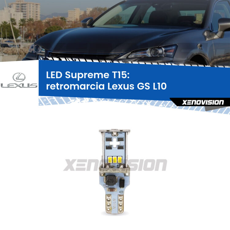 <strong>LED retromarcia per Lexus GS</strong> L10 2011 in poi. 15 Chip CREE 3535, sviluppa un'incredibile potenza. Qualità Massima. Oltre 6W reali di pura potenza.