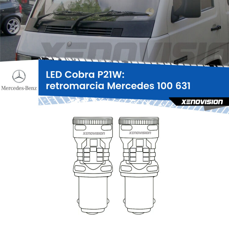 0 Retromarcia LED Mercedes 100 631 1988 - 1996: P21W Cobra <strong>Retromarcia LED no-spie per Mercedes 100</strong> 631 1988 - 1996. Coppia lampade <strong>P21W</strong> modello Cobra super-canbus, raffreddate a ventola.