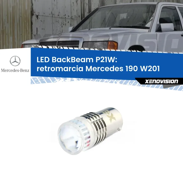 0 Retromarcia LED Mercedes 190 W201 1982 - 1993: P21W BackBeam <strong>Retromarcia LED per Mercedes 190</strong> W201 1982 - 1993. Lampada <strong>P21W</strong> canbus. Illumina a giorno con questo straordinario cannone LED a luminosità estrema.