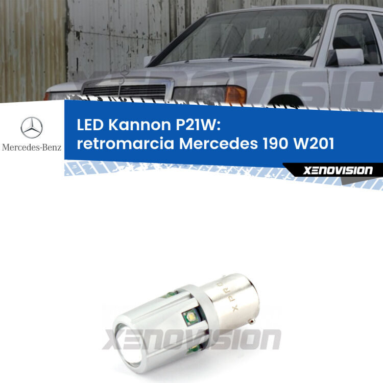 <strong>LED per Retromarcia Mercedes 190 W201 1982 - 1993.</strong>Lampadina P21W con una poderosa illuminazione frontale rafforzata da 5 potenti chip laterali.