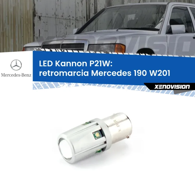 0 Retromarcia LED Mercedes 190 W201 1982 - 1993: P21W Kannon <strong>LED per Retromarcia Mercedes 190 W201 1982 - 1993.</strong>Lampadina P21W con una poderosa illuminazione frontale rafforzata da 5 potenti chip laterali.