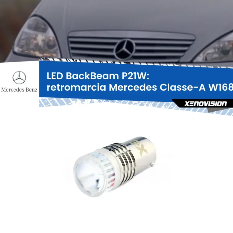 0 Retromarcia LED Mercedes Classe-A W168 1997 - 2004: P21W BackBeam <strong>Retromarcia LED per Mercedes Classe-A</strong> W168 1997 - 2004. Lampada <strong>P21W</strong> canbus. Illumina a giorno con questo straordinario cannone LED a luminosità estrema.