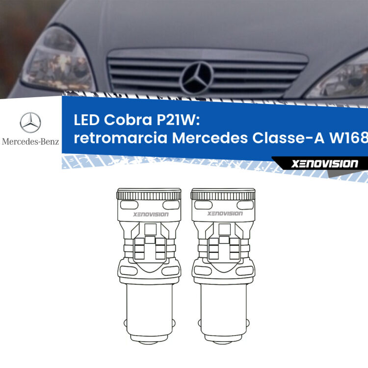 0 Retromarcia LED Mercedes Classe-A W168 1997 - 2004: P21W Cobra <strong>Retromarcia LED no-spie per Mercedes Classe-A</strong> W168 1997 - 2004. Coppia lampade <strong>P21W</strong> modello Cobra super-canbus, raffreddate a ventola.