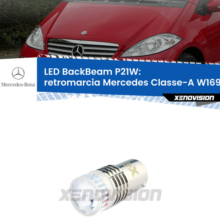 <strong>Retromarcia LED per Mercedes Classe-A</strong> W169 2004 - 2012. Lampada <strong>P21W</strong> canbus. Illumina a giorno con questo straordinario cannone LED a luminosità estrema.