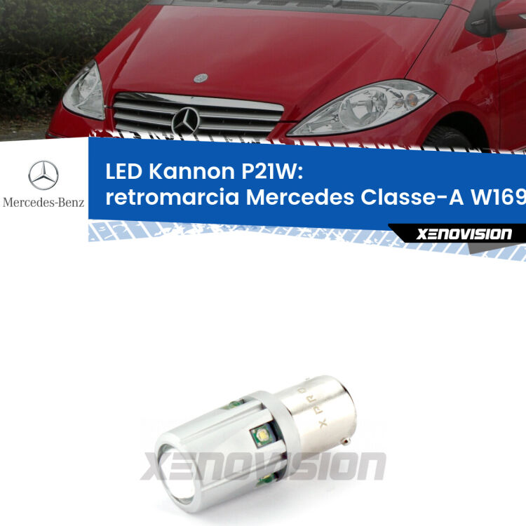 <strong>LED per Retromarcia Mercedes Classe-A W169 2004 - 2012.</strong>Lampadina P21W con una poderosa illuminazione frontale rafforzata da 5 potenti chip laterali.