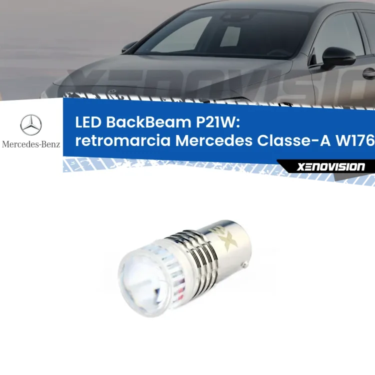 0 Retromarcia LED Mercedes Classe-A W176 2016 - 2018: P21W BackBeam <strong>Retromarcia LED per Mercedes Classe-A</strong> W176 2016 - 2018. Lampada <strong>P21W</strong> canbus. Illumina a giorno con questo straordinario cannone LED a luminosità estrema.