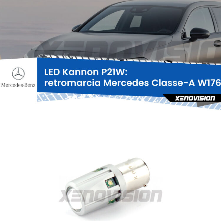 <strong>LED per Retromarcia Mercedes Classe-A W176 2016 - 2018.</strong>Lampadina P21W con una poderosa illuminazione frontale rafforzata da 5 potenti chip laterali.