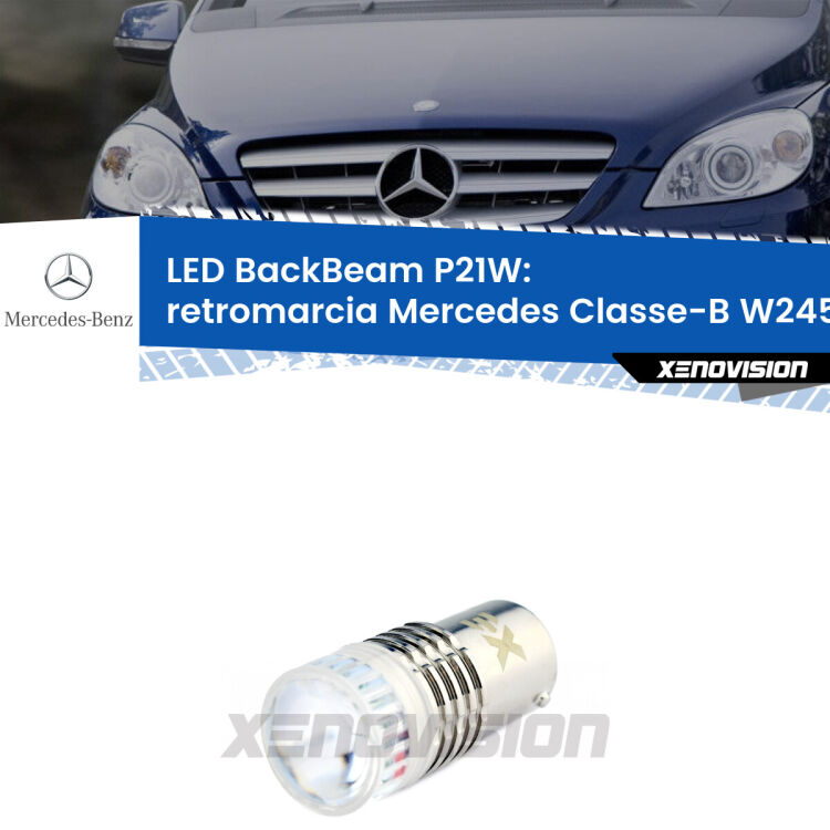 <strong>Retromarcia LED per Mercedes Classe-B</strong> W245 2005 - 2011. Lampada <strong>P21W</strong> canbus. Illumina a giorno con questo straordinario cannone LED a luminosità estrema.