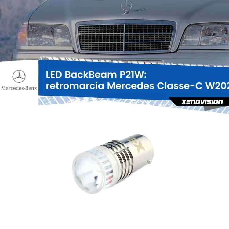 0 Retromarcia LED Mercedes Classe-C W202 1993 - 2000: P21W BackBeam <strong>Retromarcia LED per Mercedes Classe-C</strong> W202 1993 - 2000. Lampada <strong>P21W</strong> canbus. Illumina a giorno con questo straordinario cannone LED a luminosità estrema.