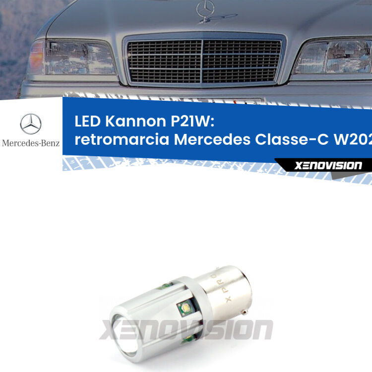 <strong>LED per Retromarcia Mercedes Classe-C W202 1993 - 2000.</strong>Lampadina P21W con una poderosa illuminazione frontale rafforzata da 5 potenti chip laterali.