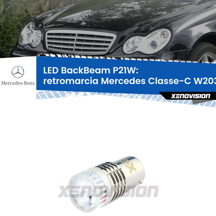 <strong>Retromarcia LED per Mercedes Classe-C</strong> W203 2000 - 2007. Lampada <strong>P21W</strong> canbus. Illumina a giorno con questo straordinario cannone LED a luminosità estrema.