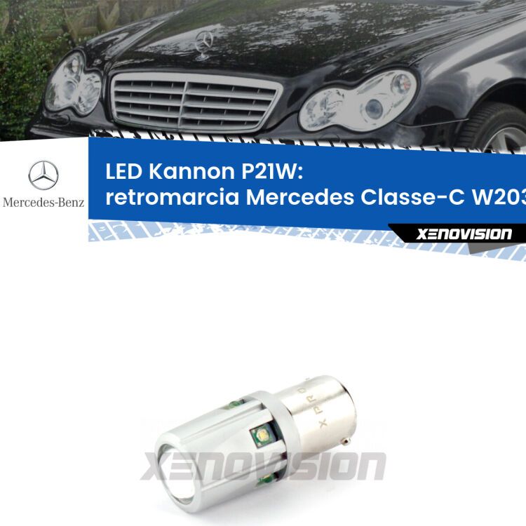 <strong>LED per Retromarcia Mercedes Classe-C W203 2000 - 2007.</strong>Lampadina P21W con una poderosa illuminazione frontale rafforzata da 5 potenti chip laterali.