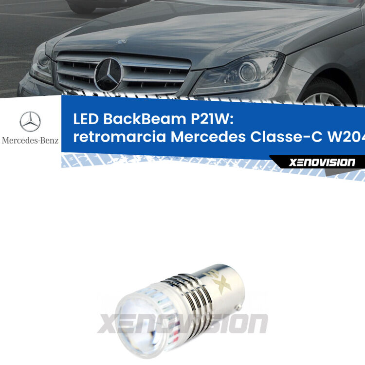 <strong>Retromarcia LED per Mercedes Classe-C</strong> W204 2007 - 2014. Lampada <strong>P21W</strong> canbus. Illumina a giorno con questo straordinario cannone LED a luminosità estrema.