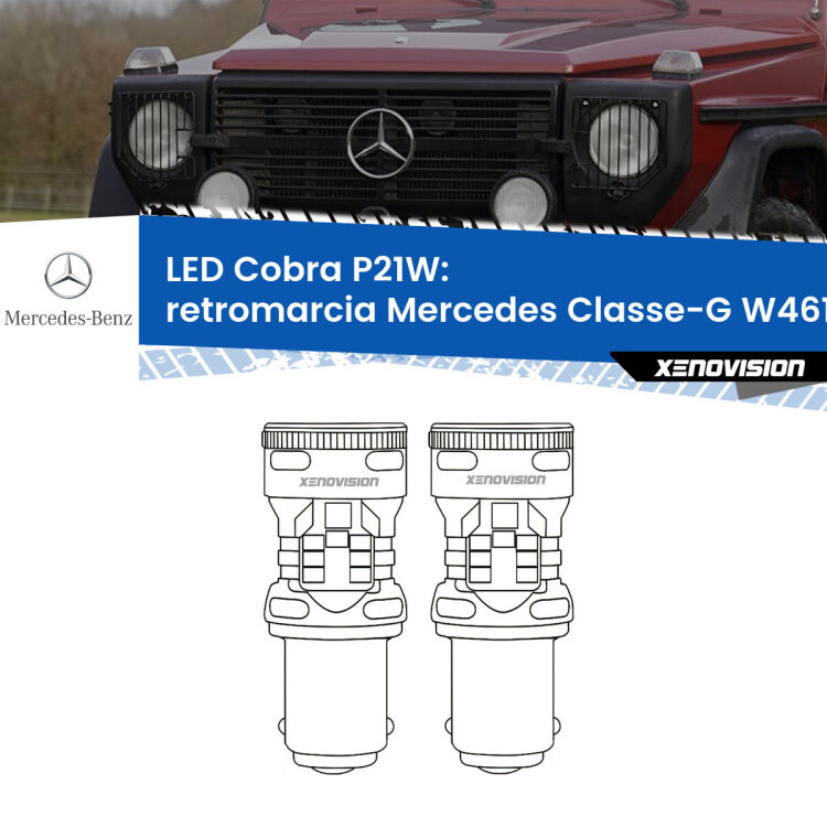 0 Retromarcia LED Mercedes Classe-G W461 1990 - 2000: P21W Cobra <strong>Retromarcia LED no-spie per Mercedes Classe-G</strong> W461 1990 - 2000. Coppia lampade <strong>P21W</strong> modello Cobra super-canbus, raffreddate a ventola.